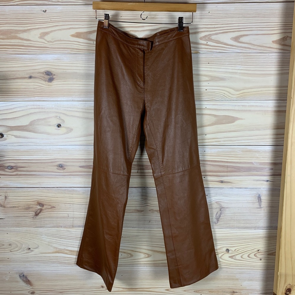 Absolu Paris Leather Pants Womens 42 Brown Nappa Lambskin Straight Leg Vintage